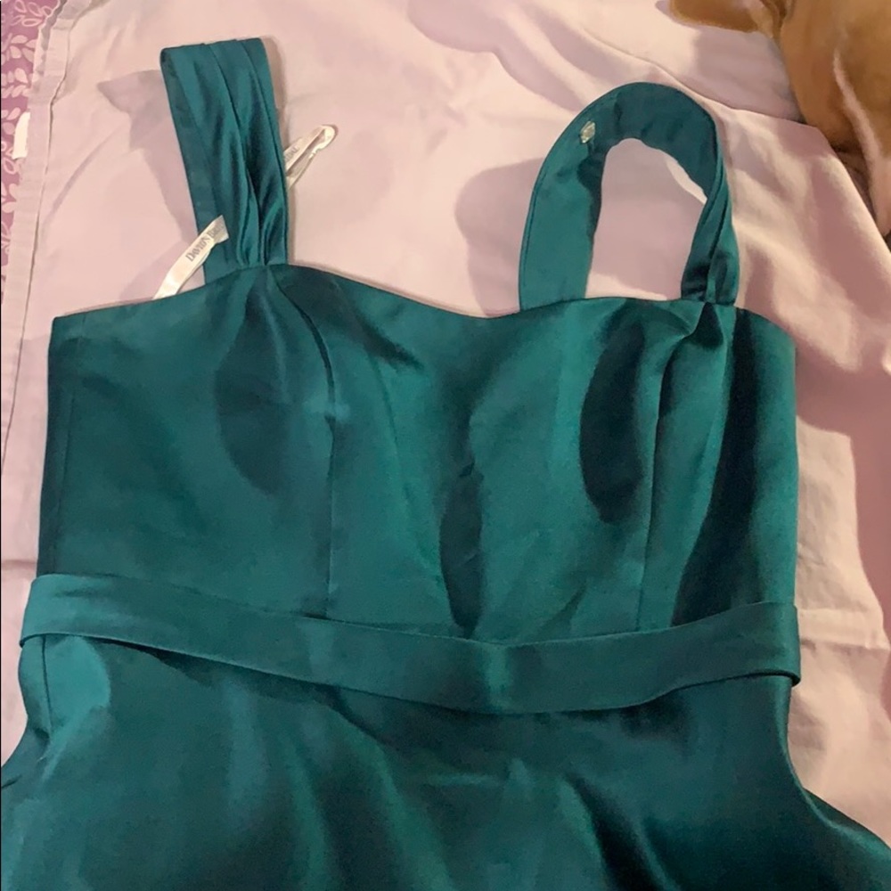 Deep green satin bridesmaids dress